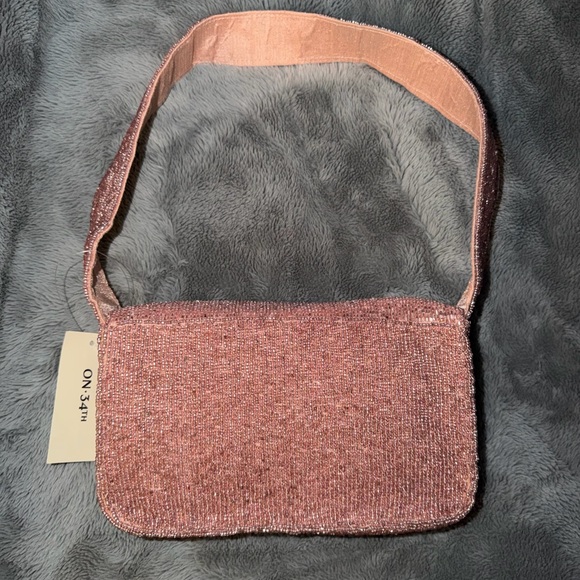 Beaded Bow-Accent Shoulder Bag in Dusty Rose - Picture 2 of 6